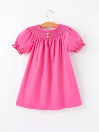 Girls Bow Smocking Embroidery Hot Pink