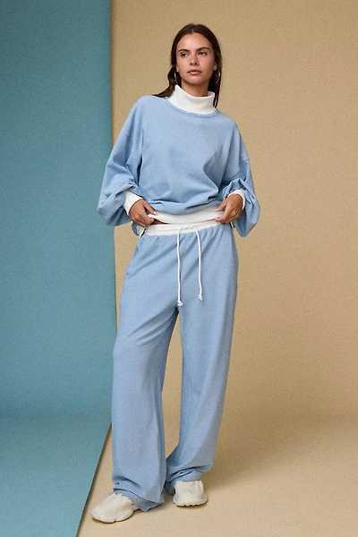 Blue Mockneck Stripe Lounge Set