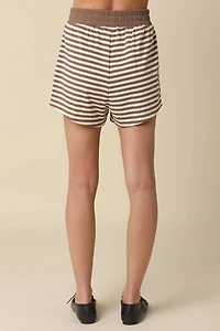 Brown & Cream Striped Elastic-Waist Shorts