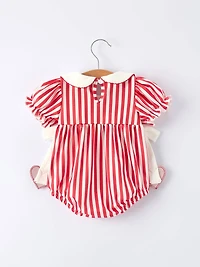 Valentine's Red Stripe Bubble Romper