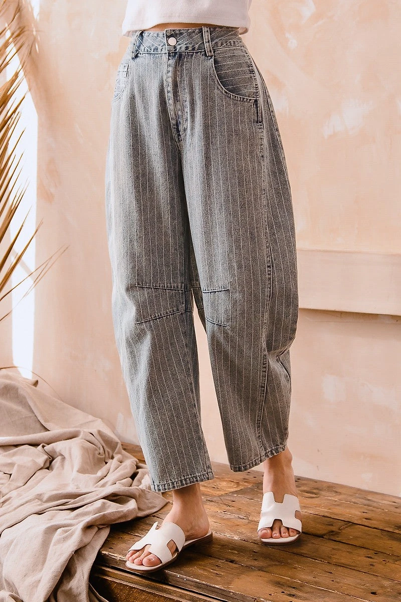 Stripe Denim Barrel Pants