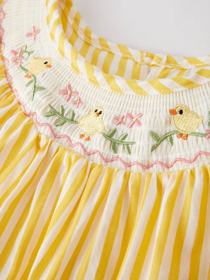 Chick Floral Embroidery Smocking Girls