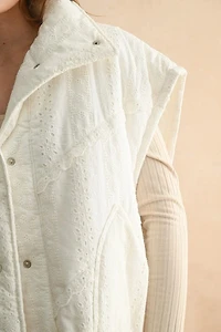 White Lace Trim Puff Vest
