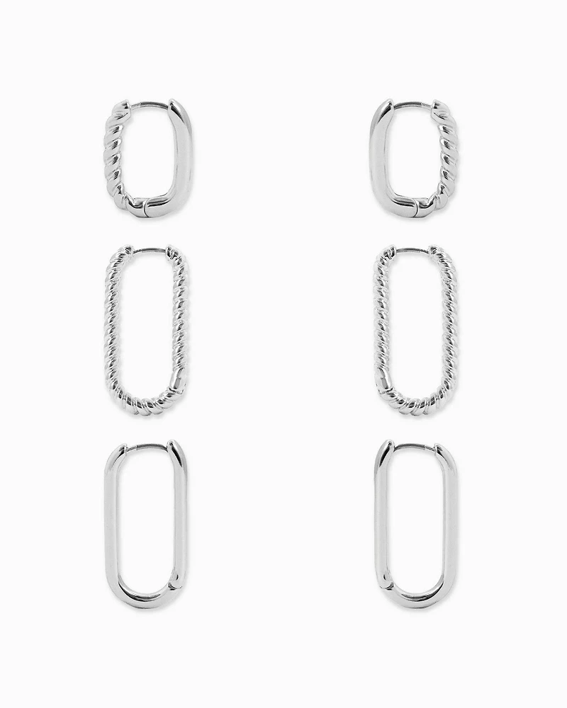 Silver Long U-hoop Variety Earring Set of 3
