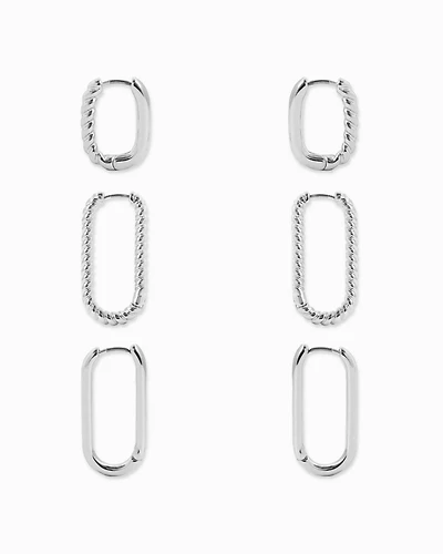 Silver Long U-hoop Variety Earring Set of 3