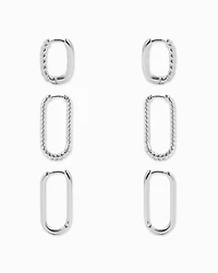 Silver Long U-hoop Variety Earring Set of 3