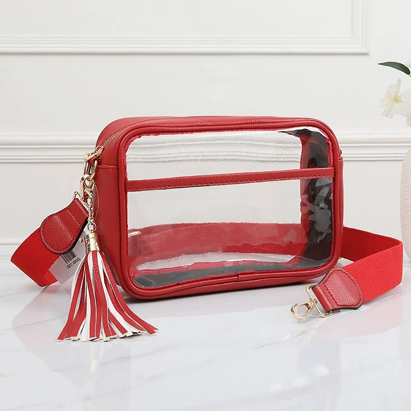 Faux Leather Transparent Rectangular Crossbody Bag: Clear,Silver