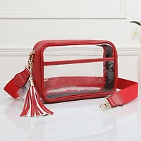 Faux Leather Transparent Rectangular Crossbody Bag: Clear,Silver