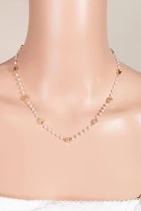 Butterfly And Pearl Beaded Station Chain Necklace