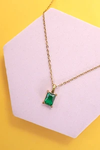 Emerald Glass 18K Stainless Steel Necklace