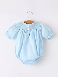 Girls Cross Smocking Embroidered Blue Romper