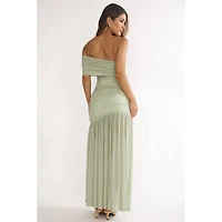 Green Asymmetrical Off Shoulder Dress