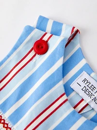 4th of july Toddler Boys Ice Cream Striped Smocking Embroidered Romper