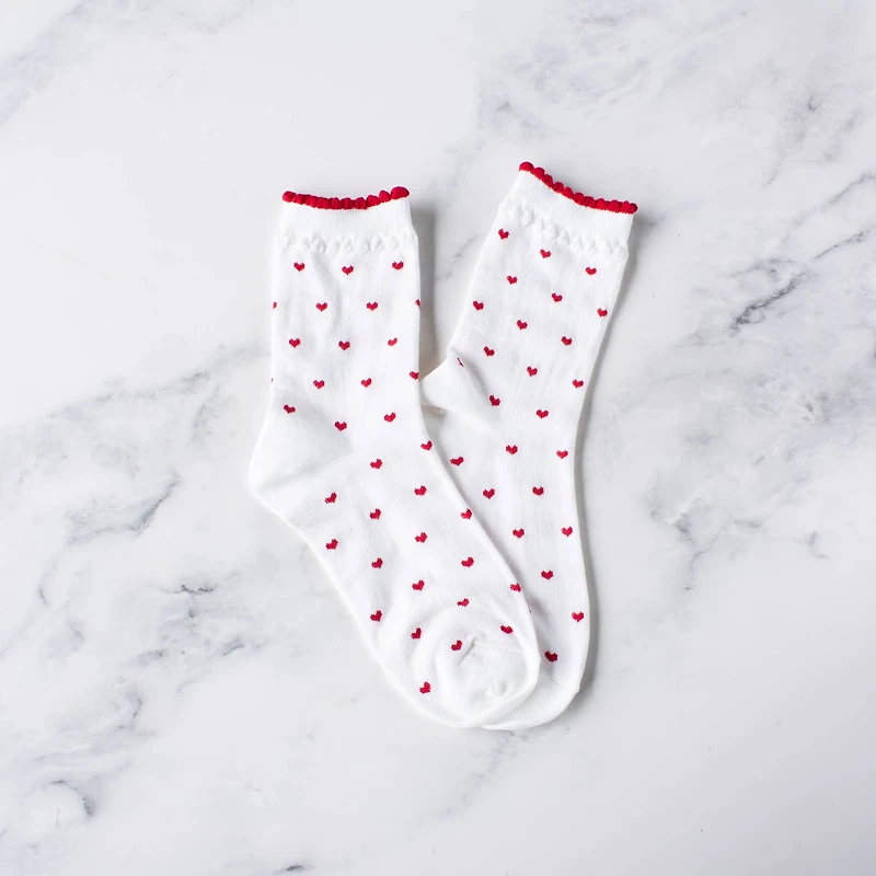 White & Red Heart Casual Socks