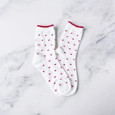 White & Red Heart Casual Socks