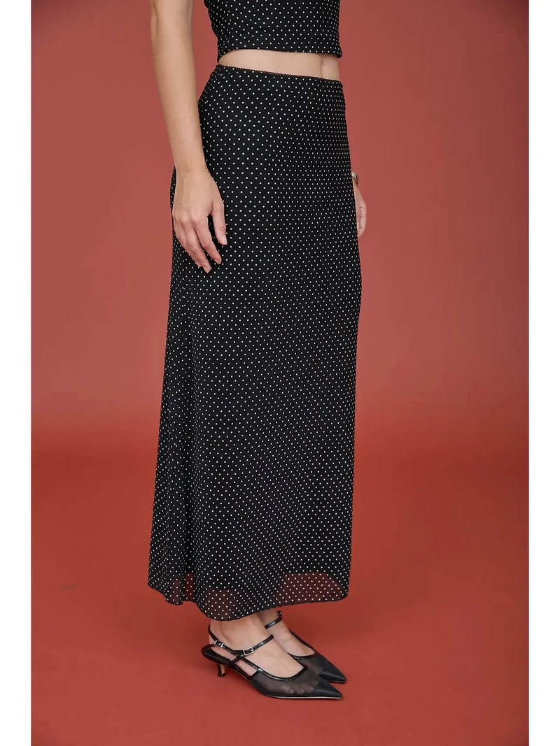 Black Polka Dot Pencil Midi Skirt