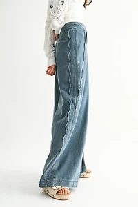 Scallop Wide Leg Denim Pants