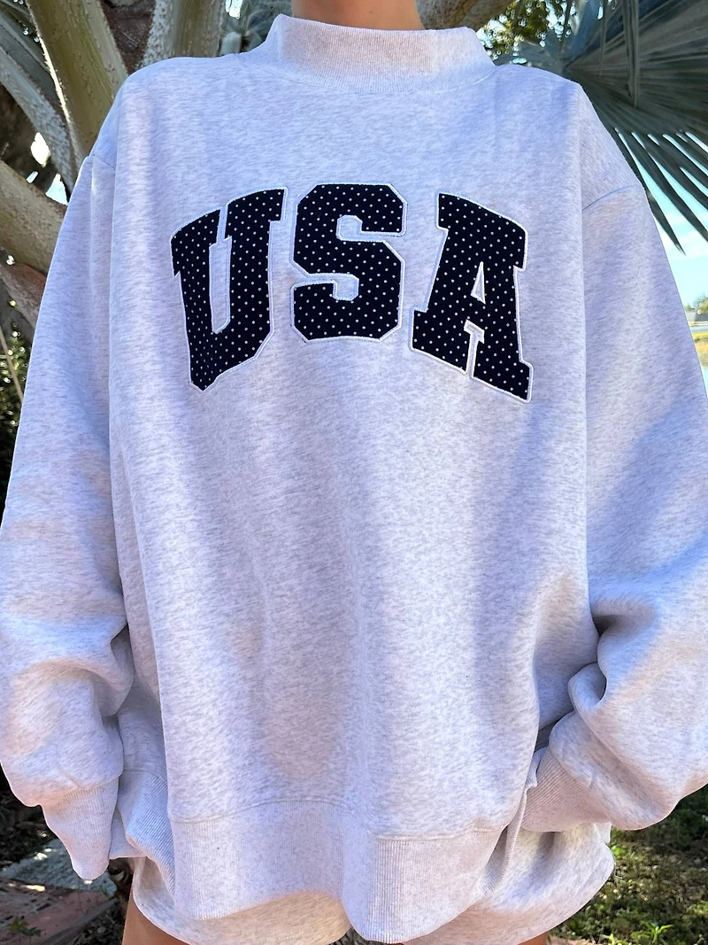 Gray Navy Blue Polka Dot USA Mockneck