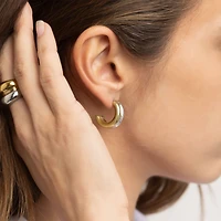 Gold Stainless Steel Mixed Metal Huggie Earrings