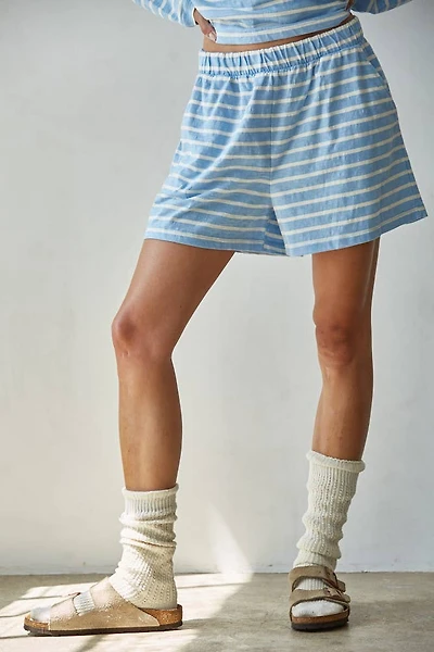 Blue & White Knit Striped Shorts