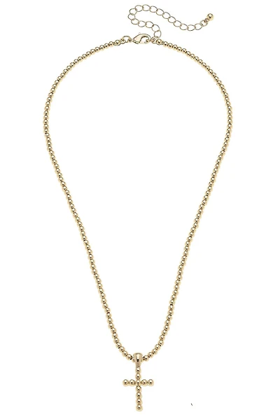 Poppy Beaded Cross Necklace in Shiny Gold