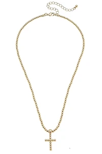 Poppy Beaded Cross Necklace in Shiny Gold