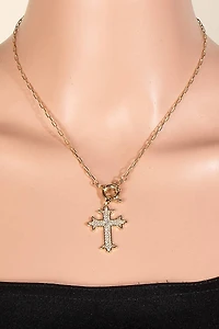 Intricate Pave Gothic Cross Pendant Chain Necklace
