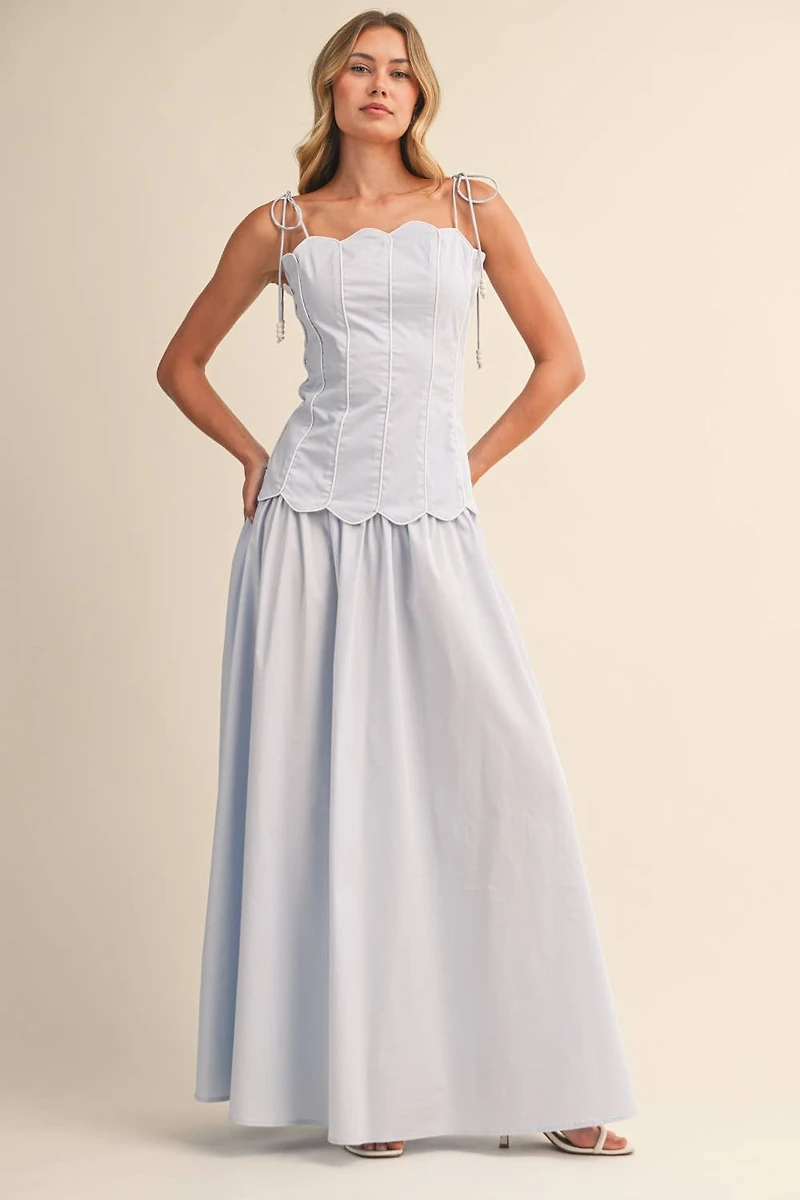 Blue Scalloped Top & Maxi Skirt Set