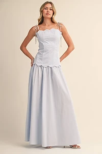 Blue Scalloped Top & Maxi Skirt Set