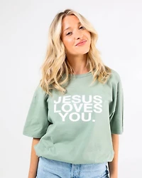 Linen/Spruce Jesus Loves You Tee