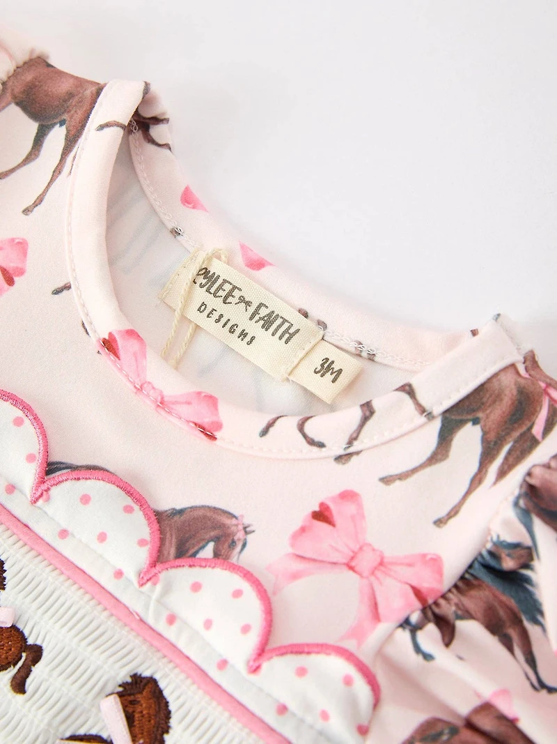 Western Horse Smocked Bow Ruffle Romper