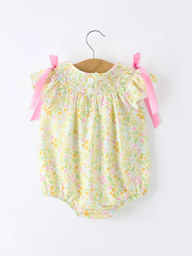 Yellow Spring Floral Smocked Romper