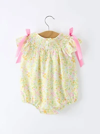 Yellow Spring Floral Smocked Romper