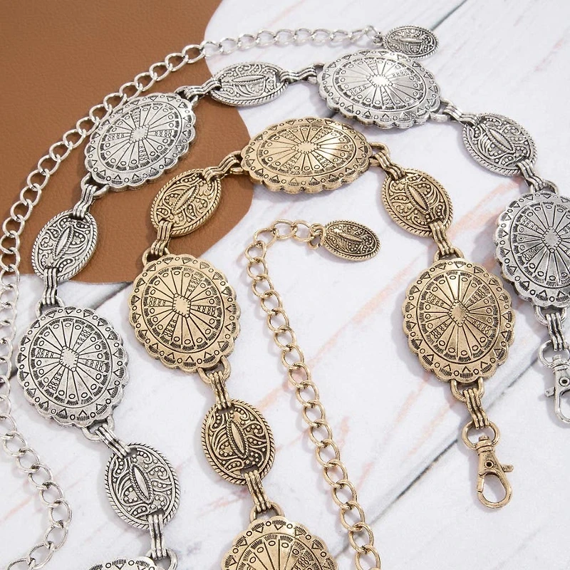 Silver Ornate Oval Western Concho Belt