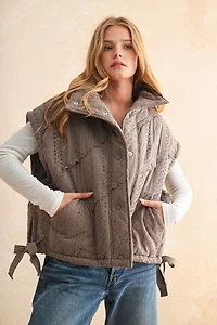 Mocha Lace Trim Puff Vest
