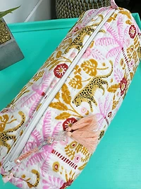 Pink Palm Jaguars Quilted Makeup Bag