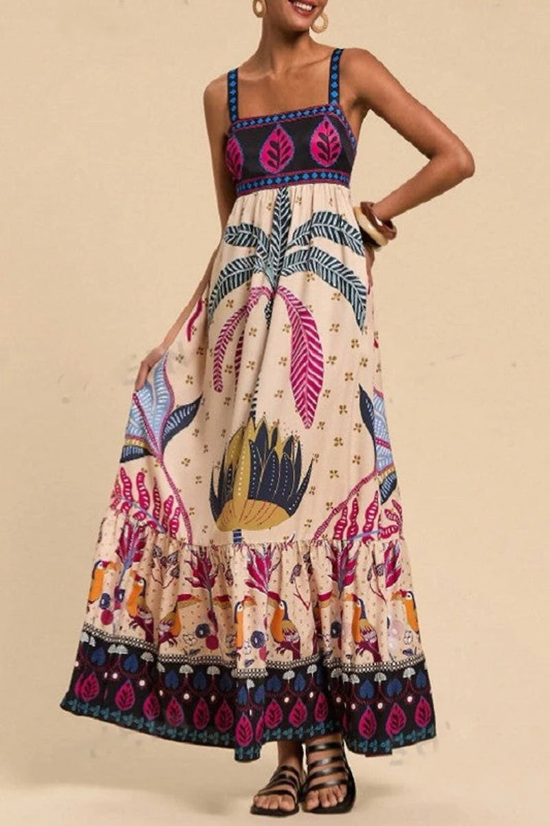 Tropical Print Sleeveless Dress
