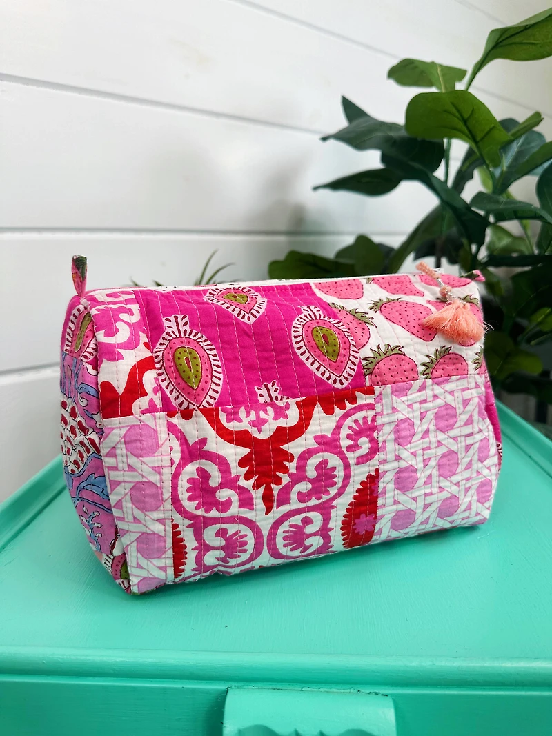 Quilted Makeup Travel Cosmetics Toiletry Bag Pink Patchwork