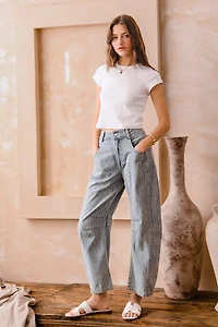 Stripe Denim Barrel Pants