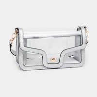 Solid Faux Leather Transparent Rectangle Shoulder Bag: Tan