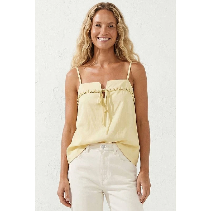 Yellow Knitting Detail Tank Top
