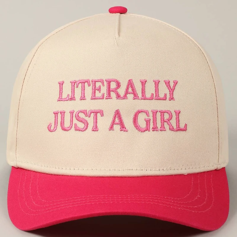 Literally Just A Girl Embroidery Two Tone Trucker Hat: FUCHSIA / ONE SIZE
