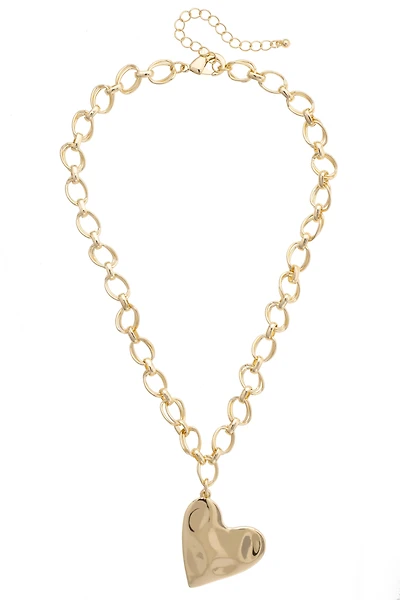 Elise Hammered Heart Cable Chain Necklace in Shiny Gold