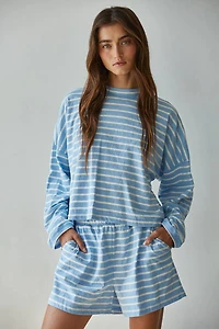 Blue & White Striped Mock Neck Long Sleeve