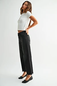 Black Cropped Wide Leg Jeans