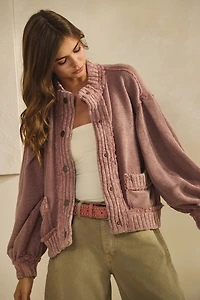 Mauve Washed Trim Cardigan Jacket