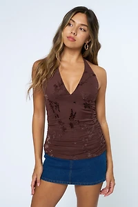 Burnout Velvet Mesh Halter Top