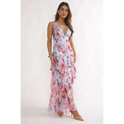 Floral V-Neck tiered Maxi Dress