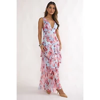 Floral V-Neck tiered Maxi Dress