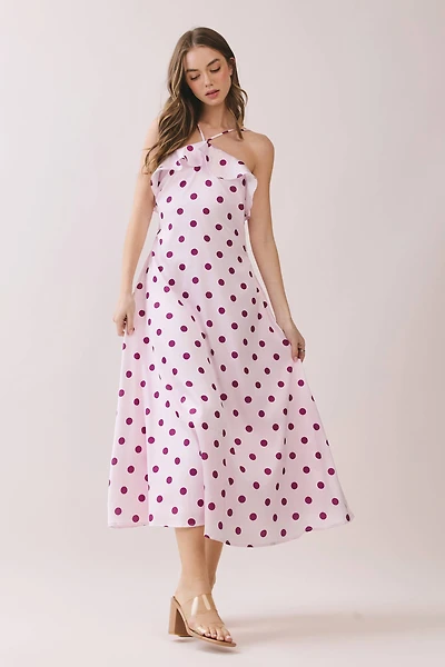 Pink Polka Dot Ruffle Trim Dress